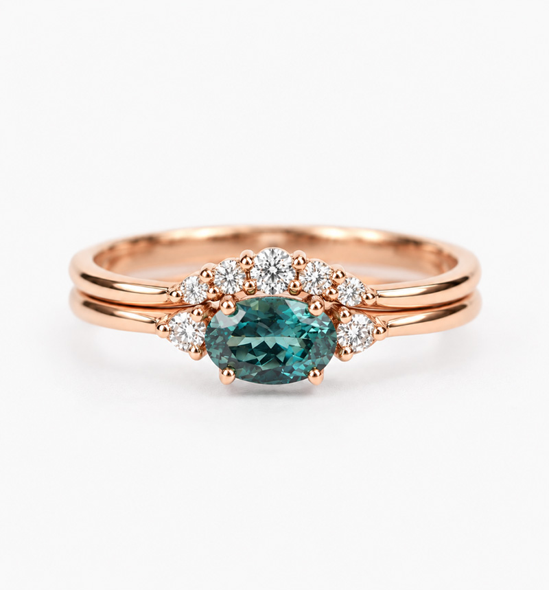 teal sapphire engagement and wedding rings set