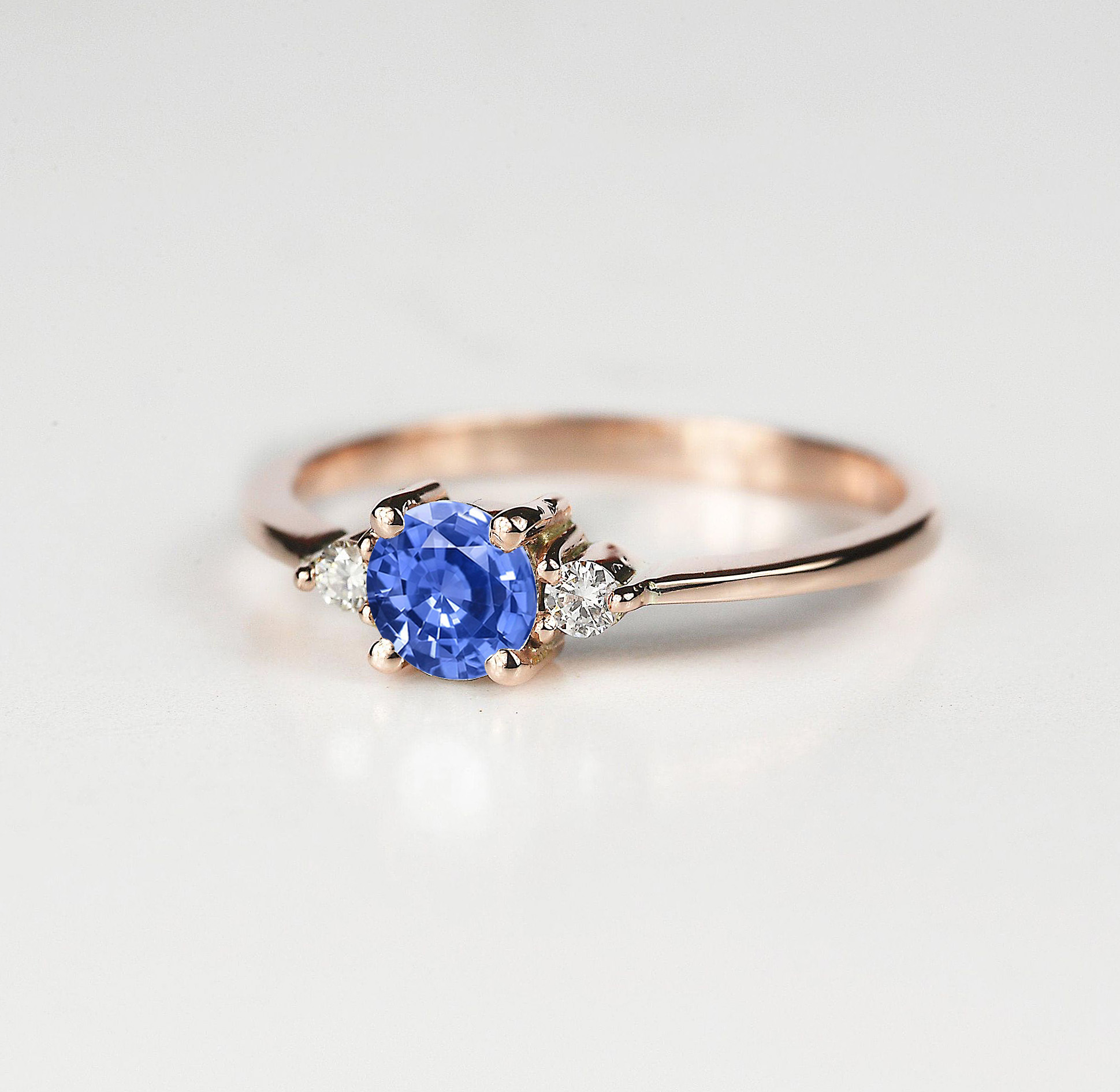 Elegant Blue Sapphire and Diamond Engagement Ring - Rose Gold - DIORAH ...