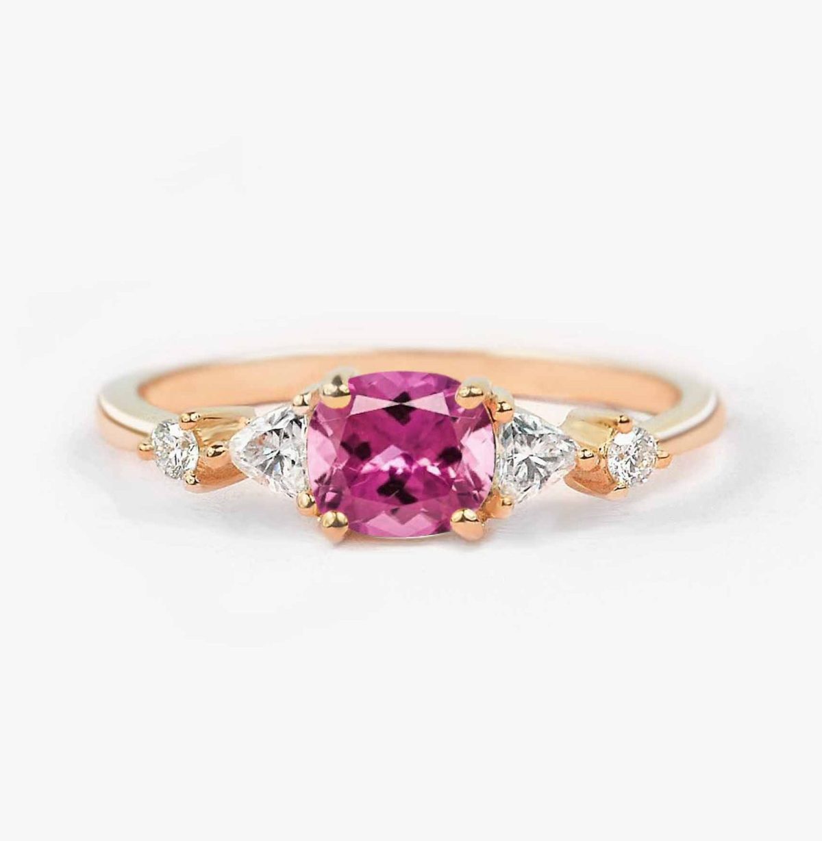 6mm Cushion Cut Light Pink Sapphire and Diamond Engagement Ring