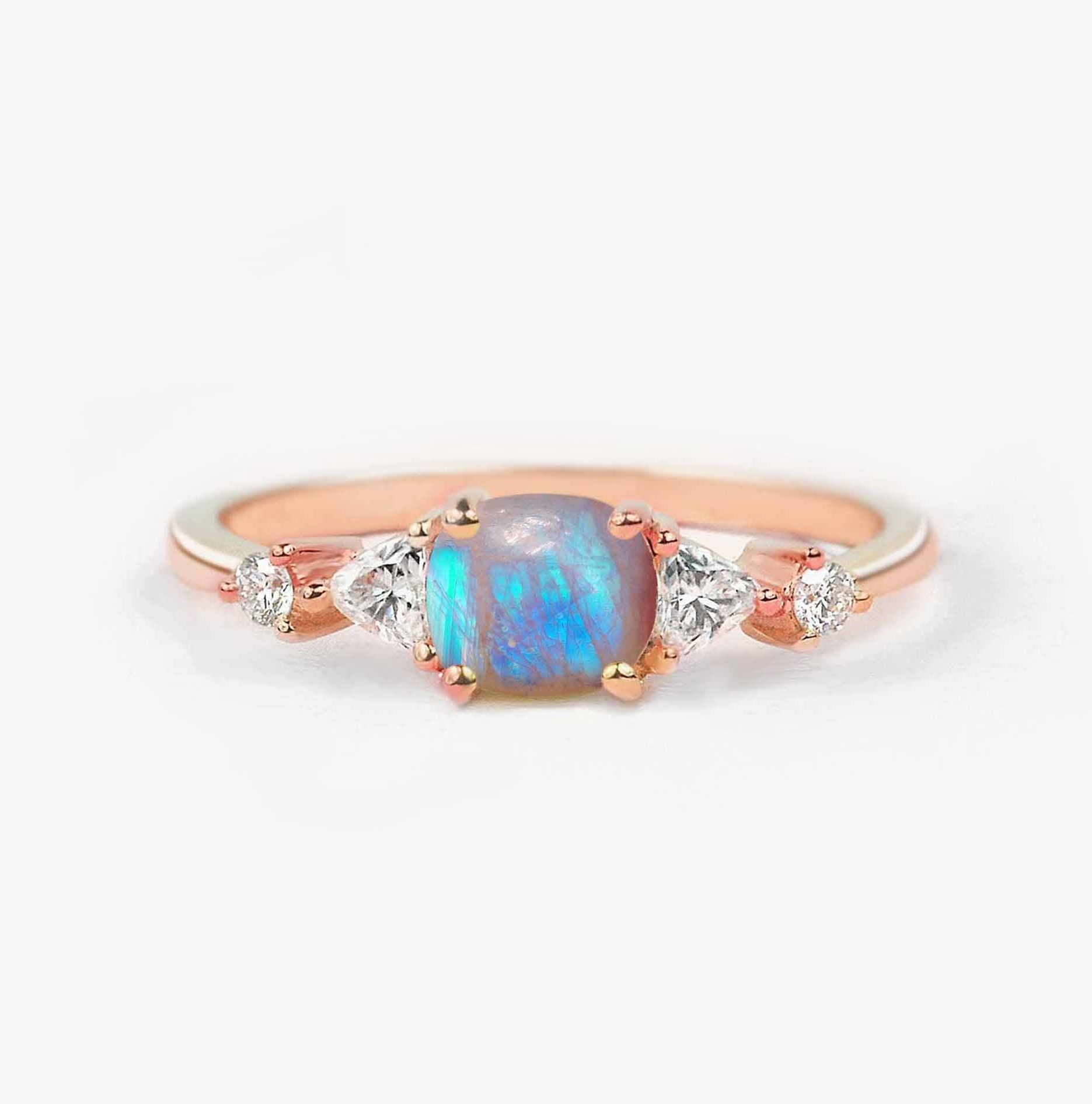 1.0ct Moonstone and Diamond Art deco Engagement Ring - DIORAH JEWELLERS