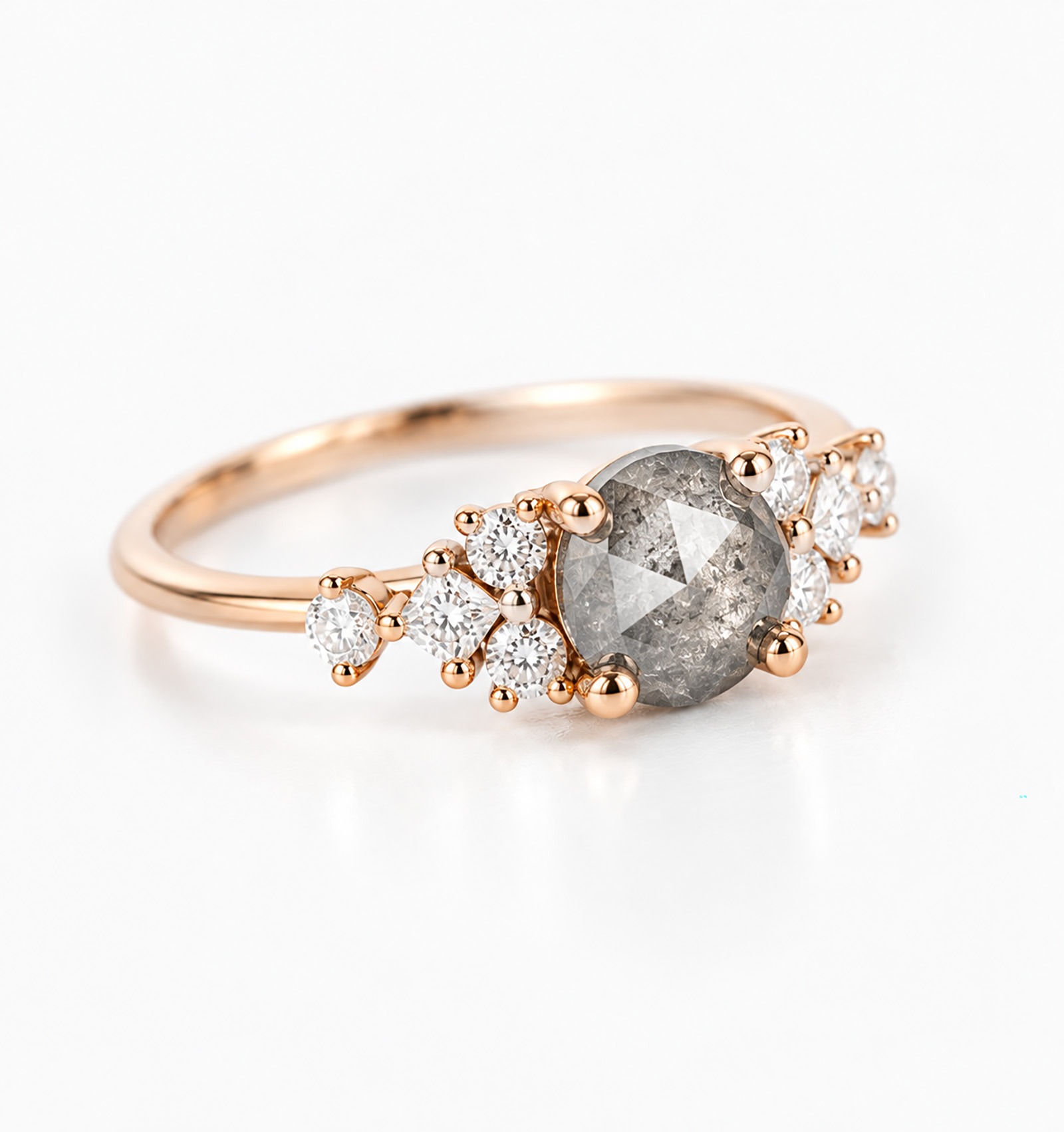 Salt And Pepper Diamond Cluster Engagement Ring - Image 2