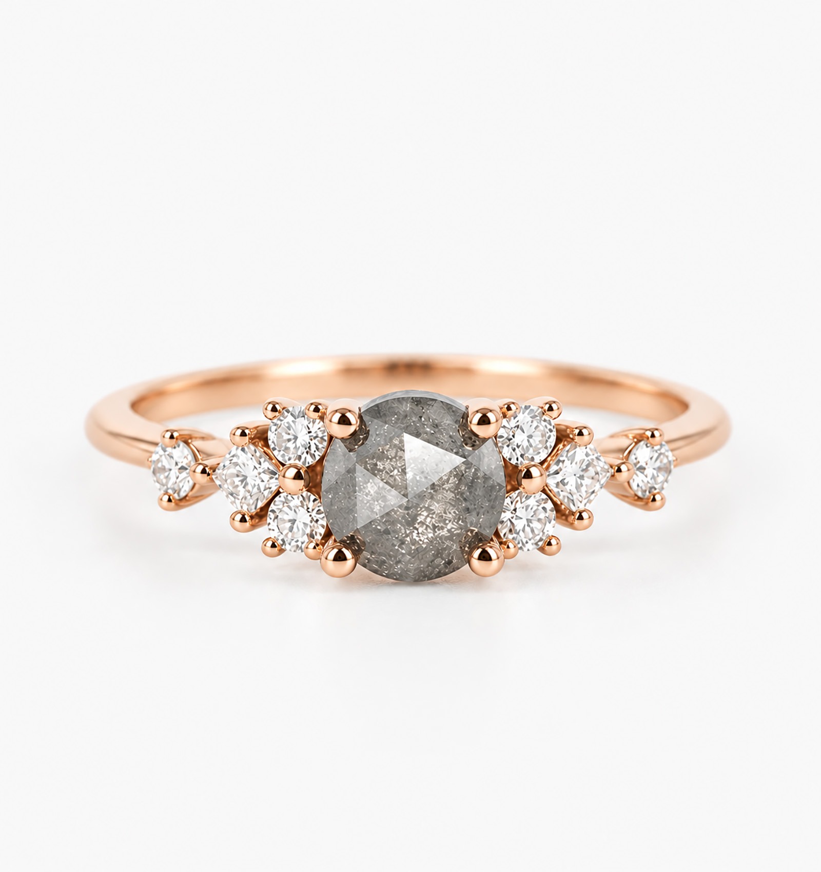 salt and pepper dimaond cluster engagement ring
