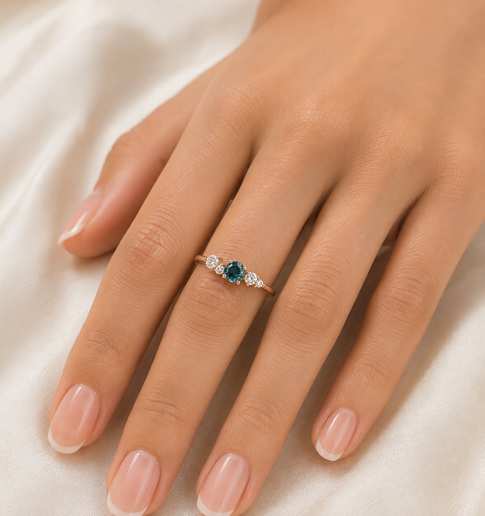 Teal Sapphire Dainty Ring - Image 2