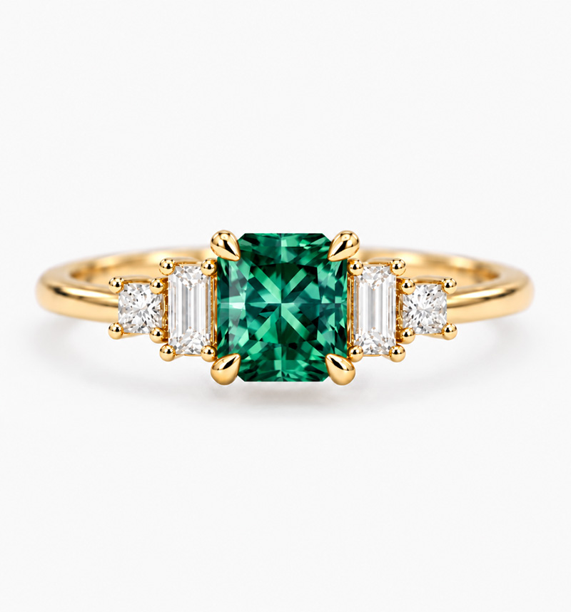 lab grown green sapphire and diamond engagement ring