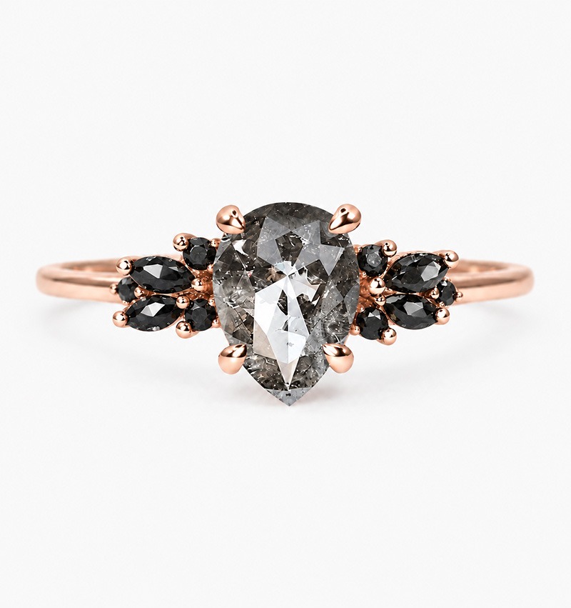 salt and pepper diamond engagement ring - black diamond cluster