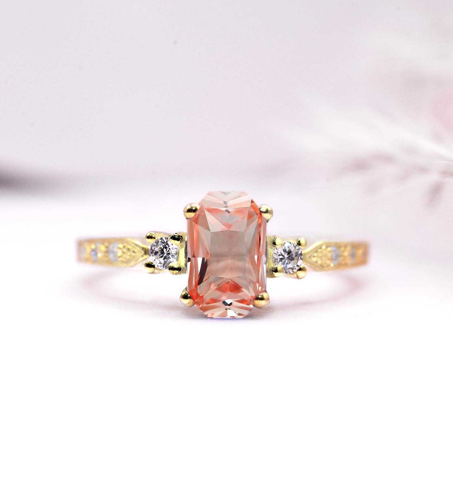 radiant peach sapphire ring