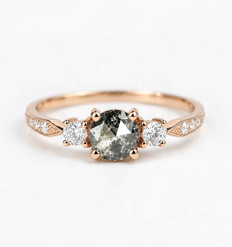 rose gold salt and pepper diamond engagement ring