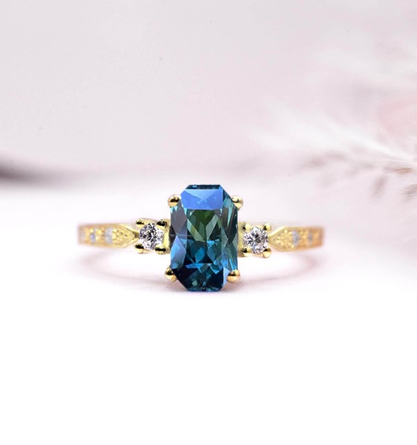 teal sapphire ring
