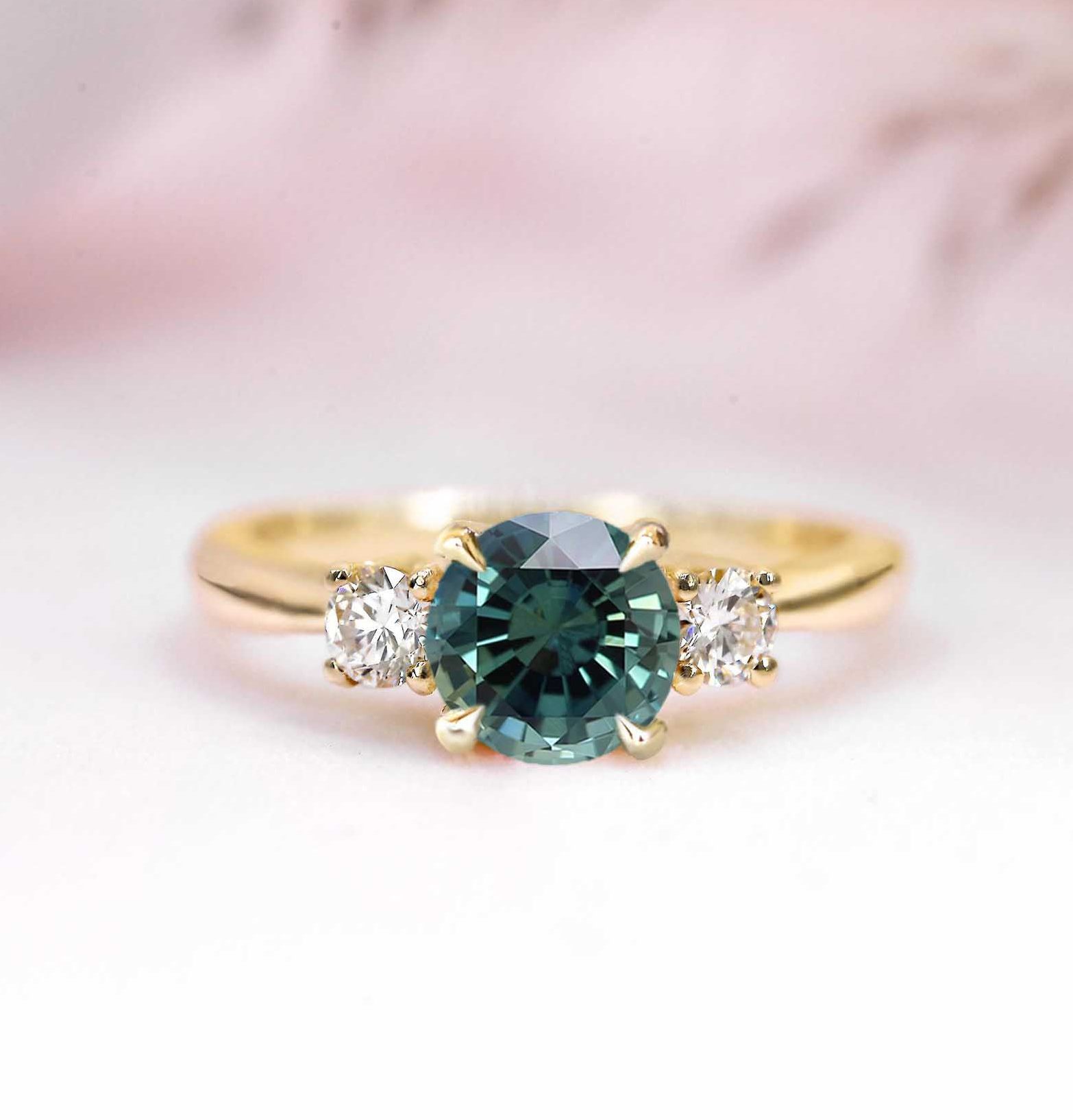 teal sapphire unique ring