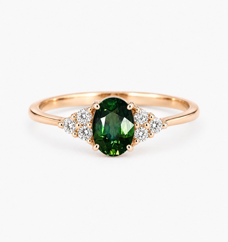 green teal sapphire engagement ring by Diorah