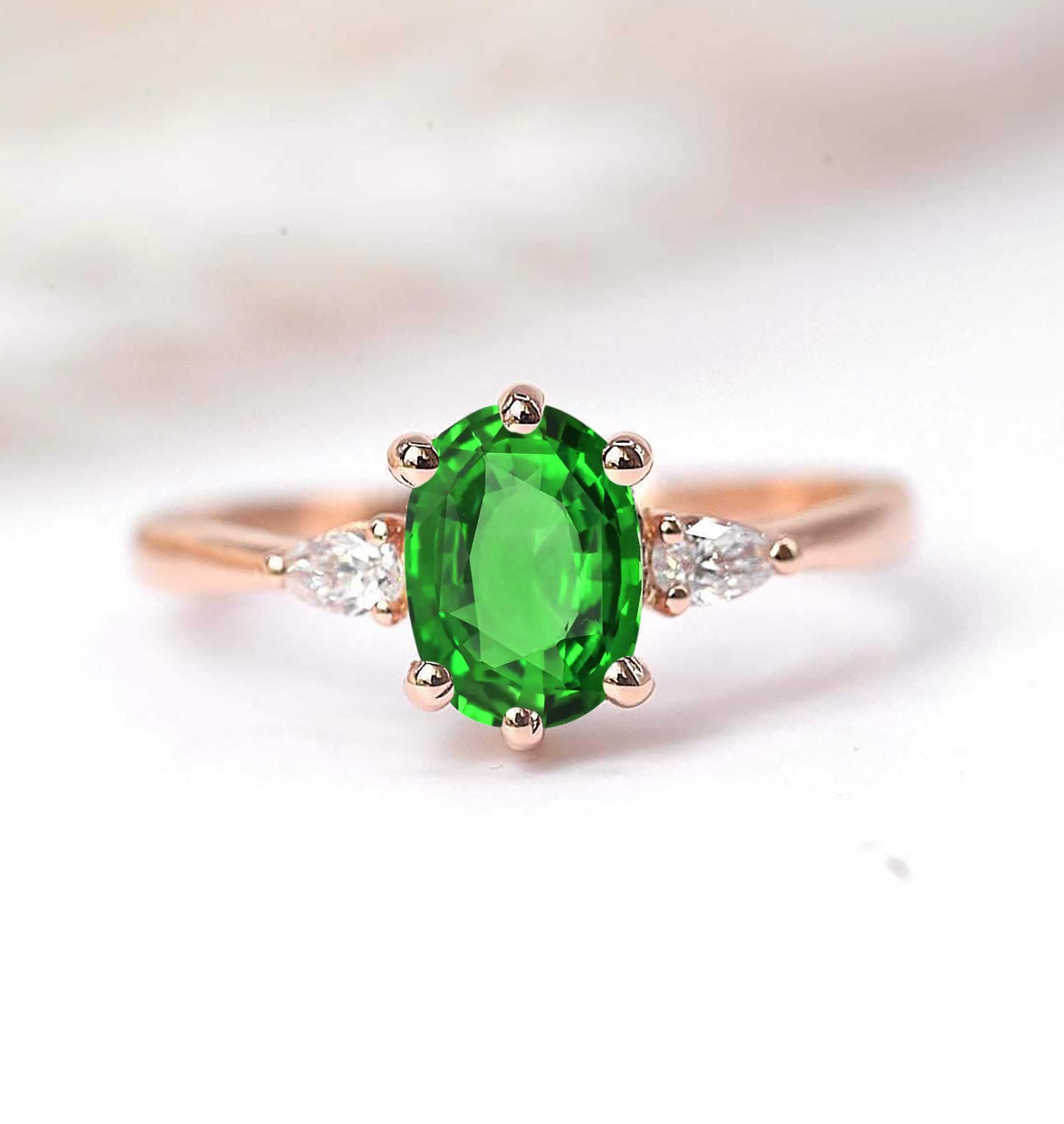 green tsavorite and diamond ring