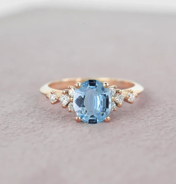 halo aquamarine bridal promise ring