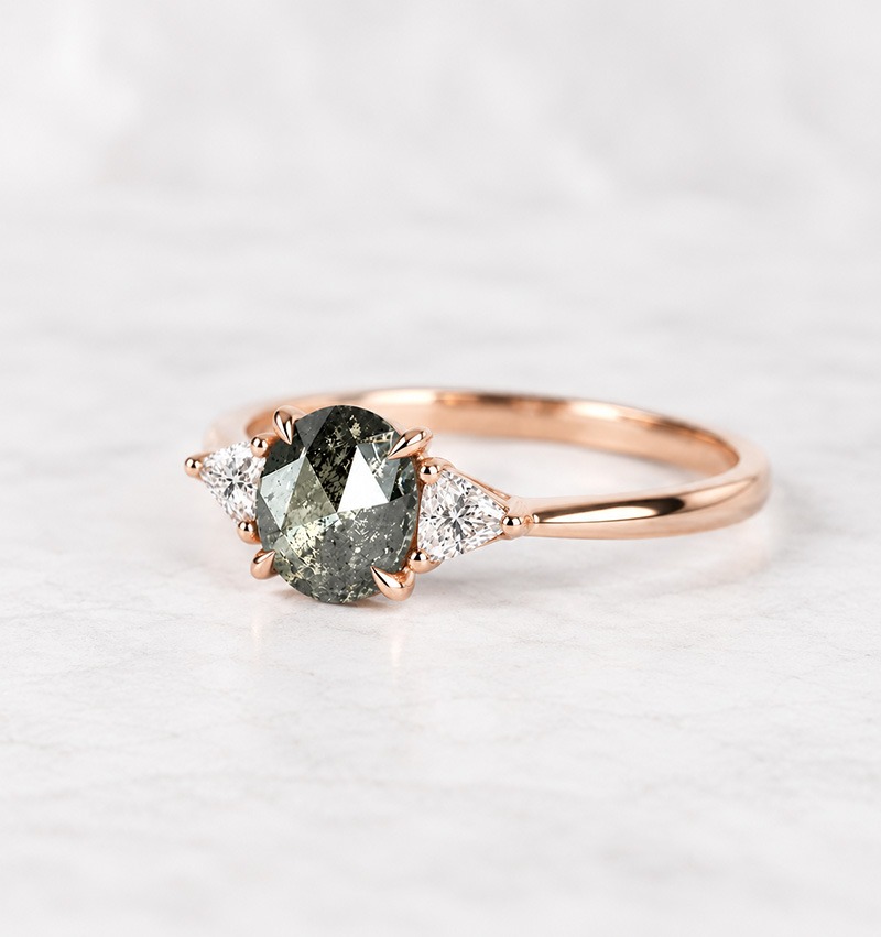 1.54ct Oval Salt And Pepper Diamond Ring - Three Stone Setting - Image 2