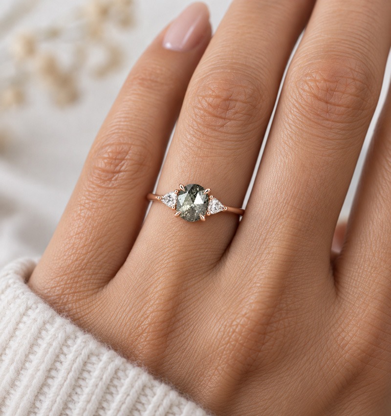 1.54ct Oval Salt And Pepper Diamond Ring - Three Stone Setting - Image 4