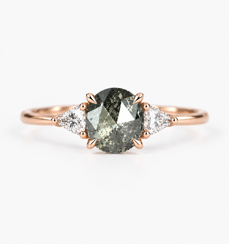 oval salt and pepper black diamond engagement ring