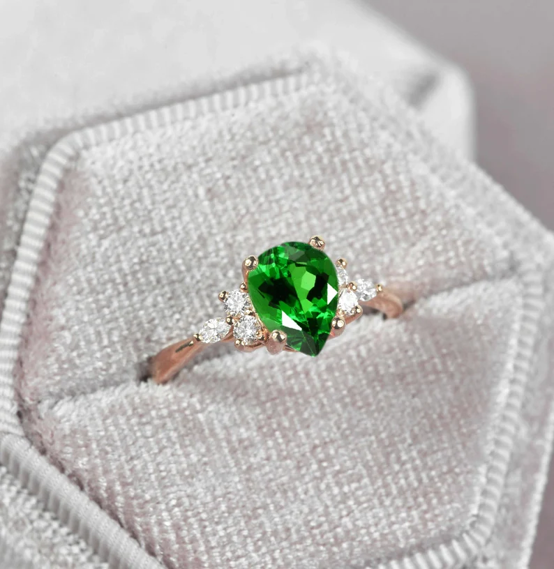 green tsavorite bridal ring