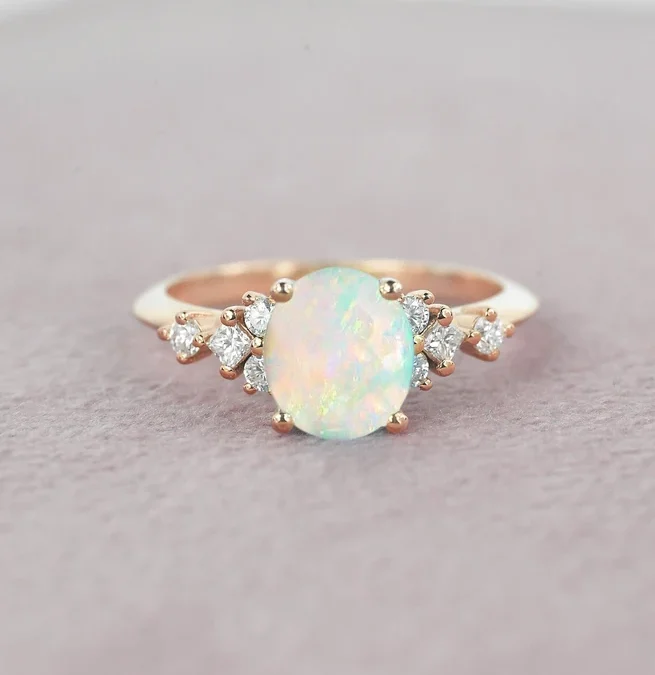 white opal art deco ring