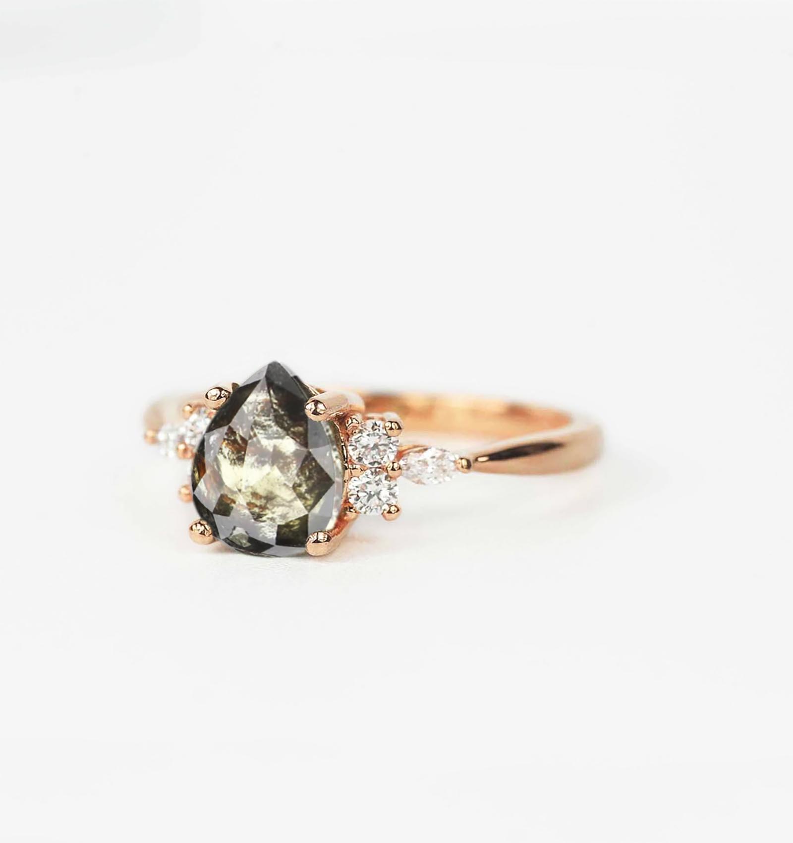 salt and pepper diamond dainty engagement ring