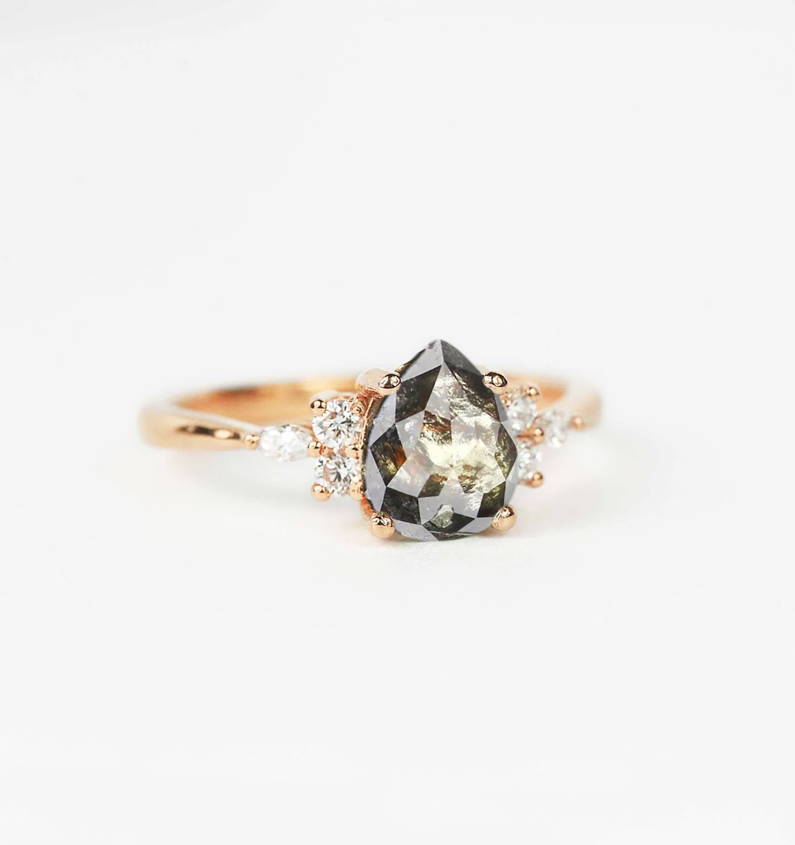 salt and pepper diamond dainty engagement ring