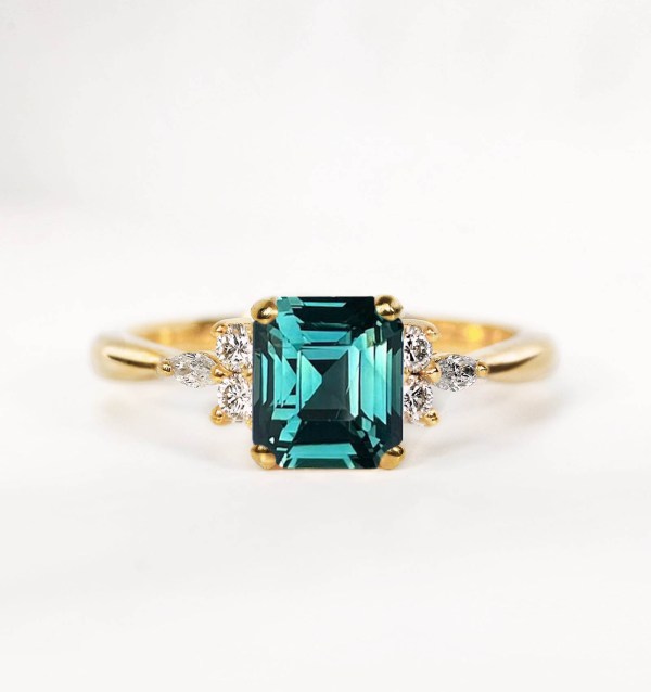 emerald cut teal sapphire ring