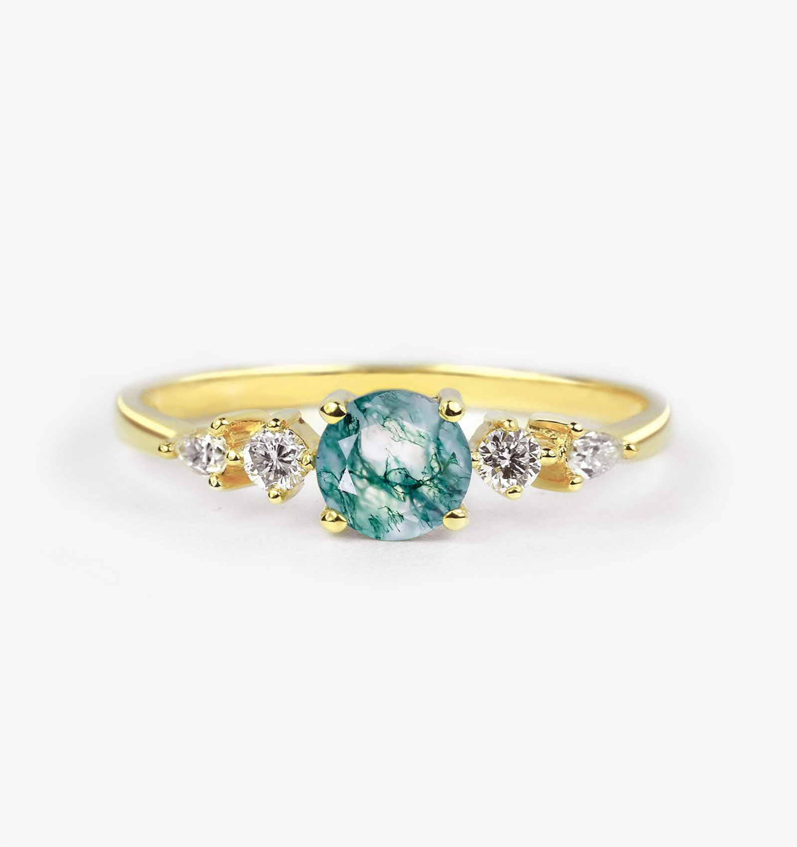 moss agate and natural diamond ring