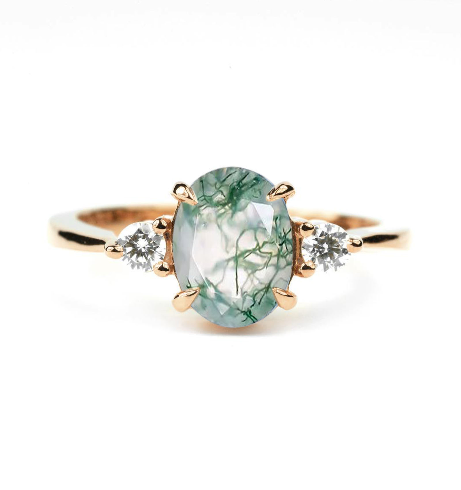 moss agate art deco engagement ring for her