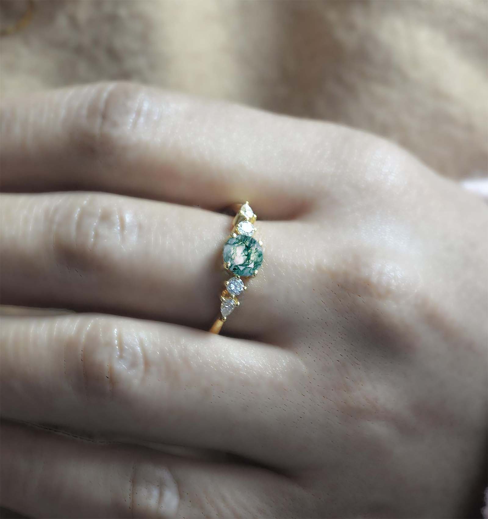 moss agate engagement ring