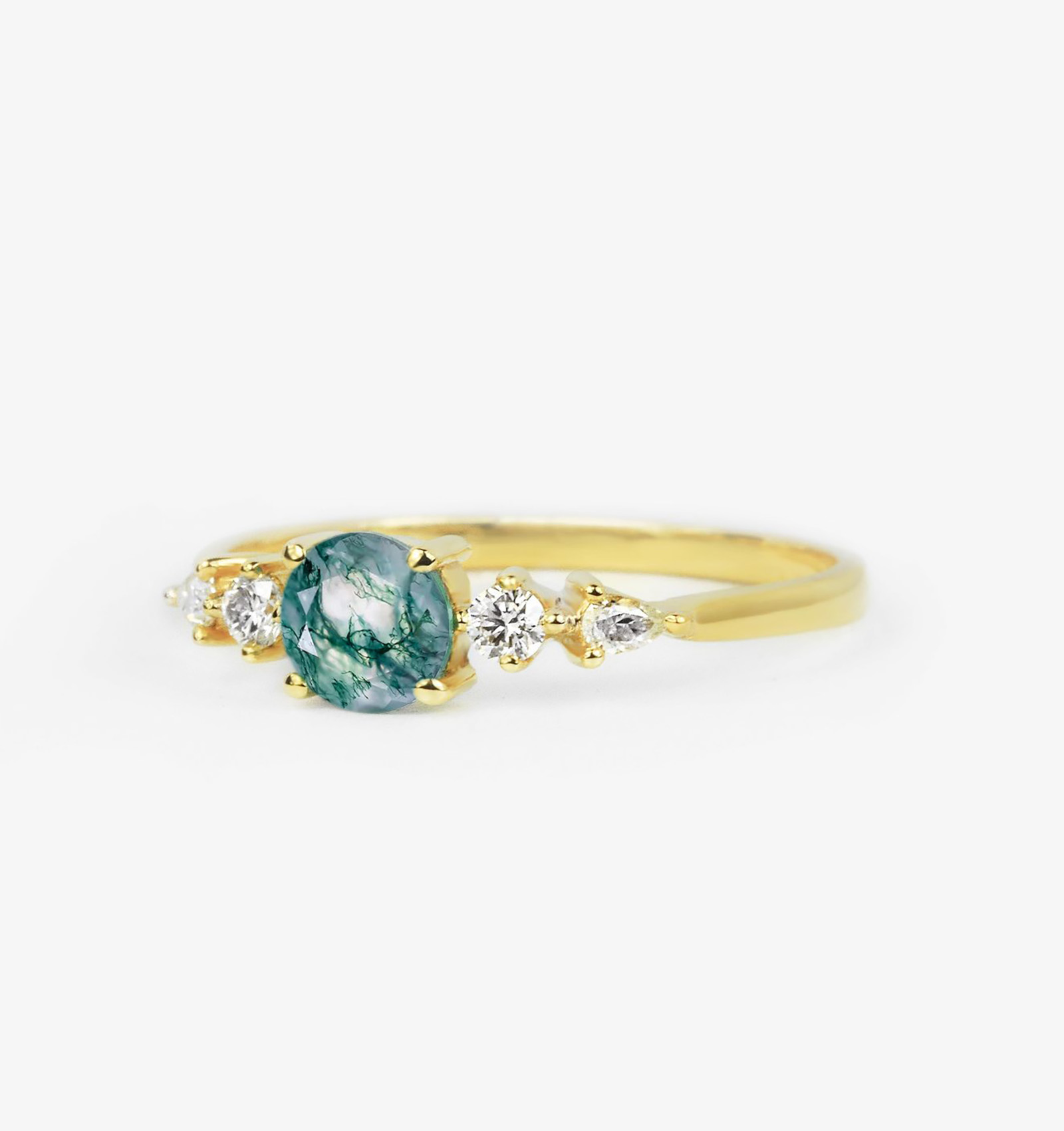 moss agate ring in yellow gold