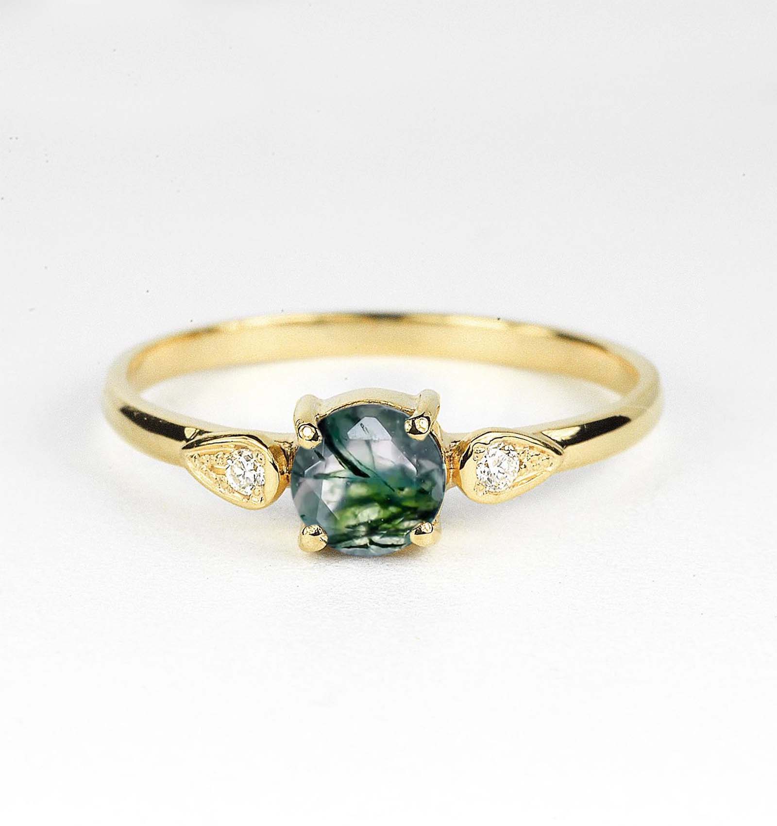 moss agate engagement ring