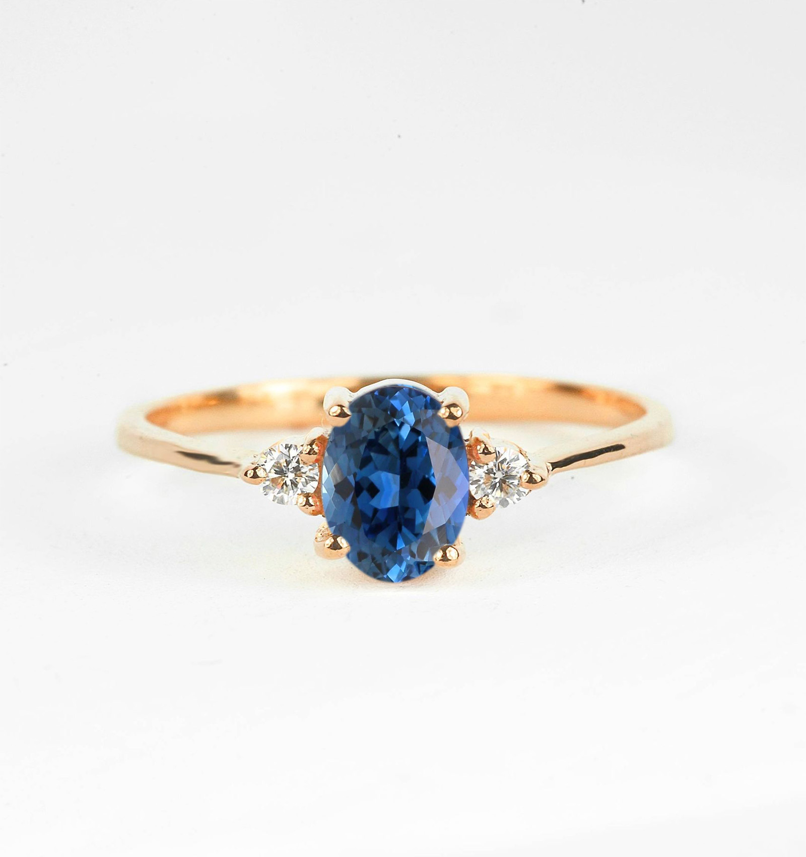 8 x 6mm Dainty Blue Sapphire Featuring Three Stones Ring - DIORAH JEWELLERS