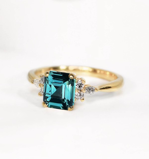 teal sapphire and diamond ring