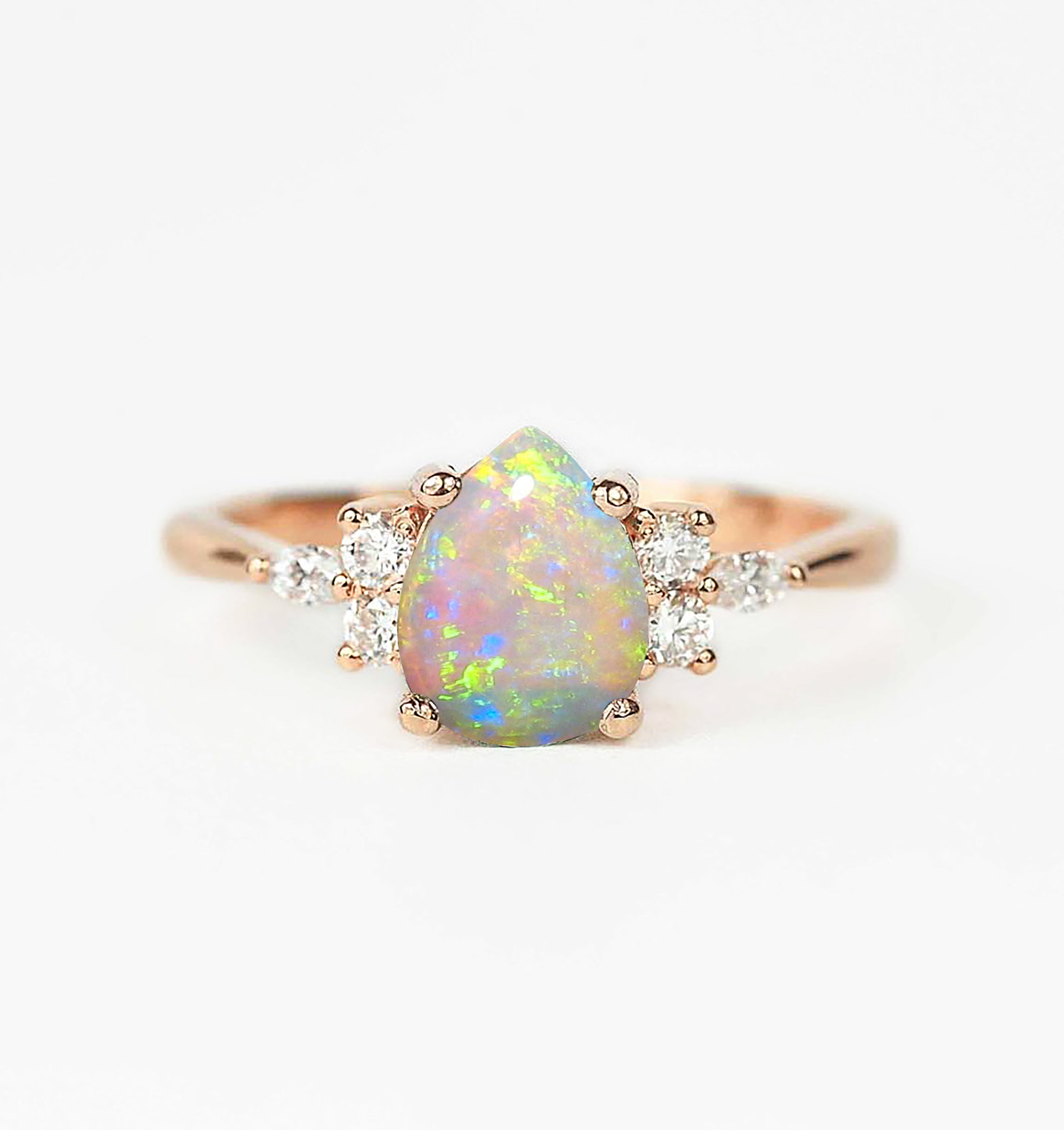 white opal and diamond rose gold ring