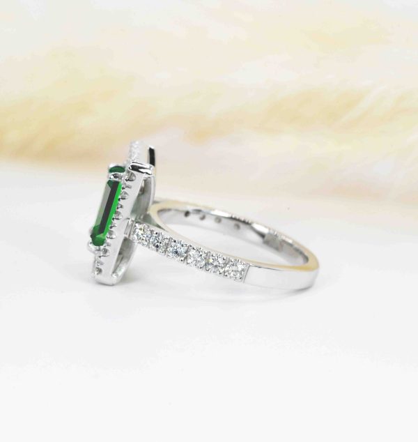 Emerald cut green tsavorite ring for her