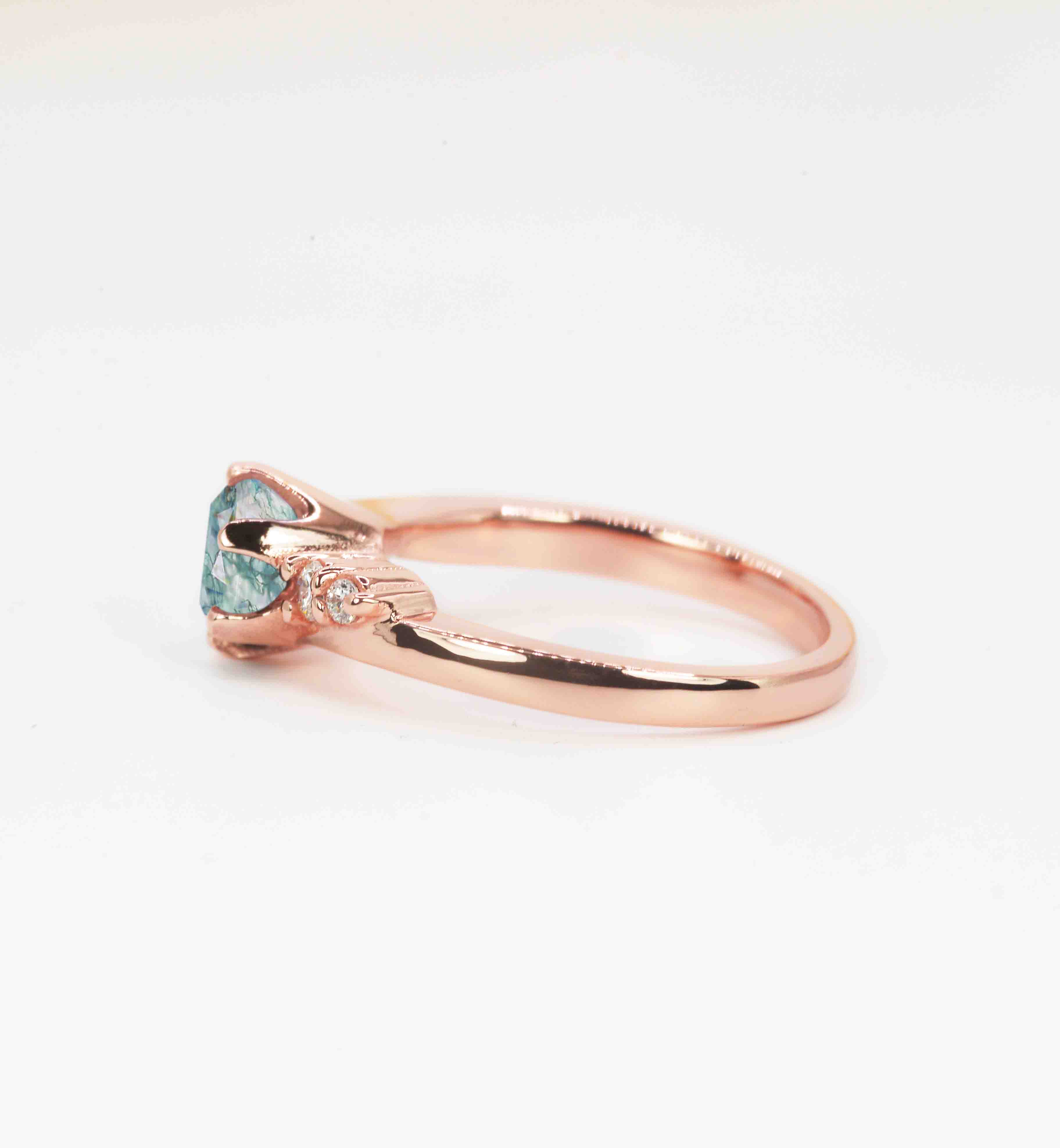 bridal moss agate ring in rose gold