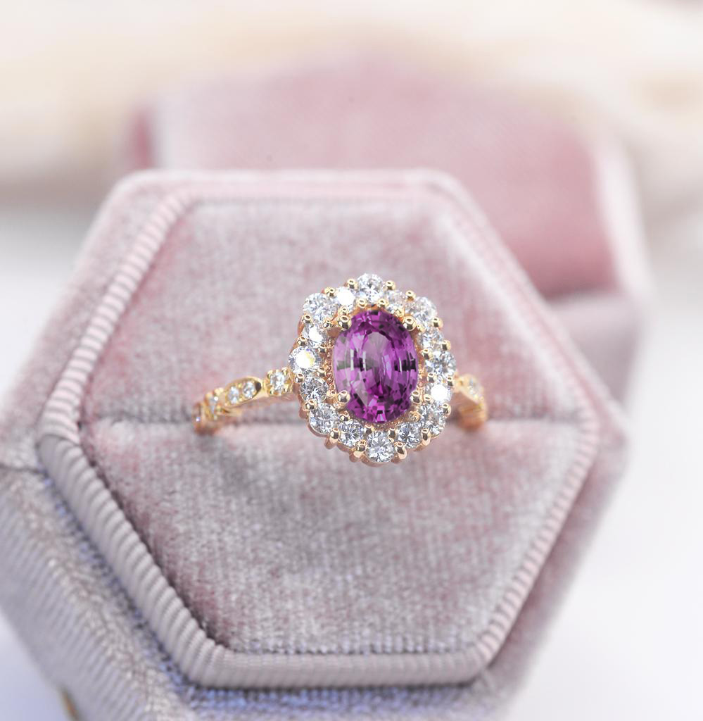 art deco pink sapphire ring
