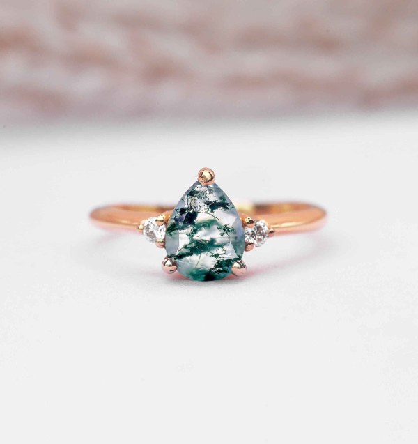 dainty moss agate ring