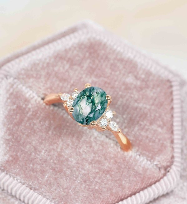 moss agate dainty ring for her