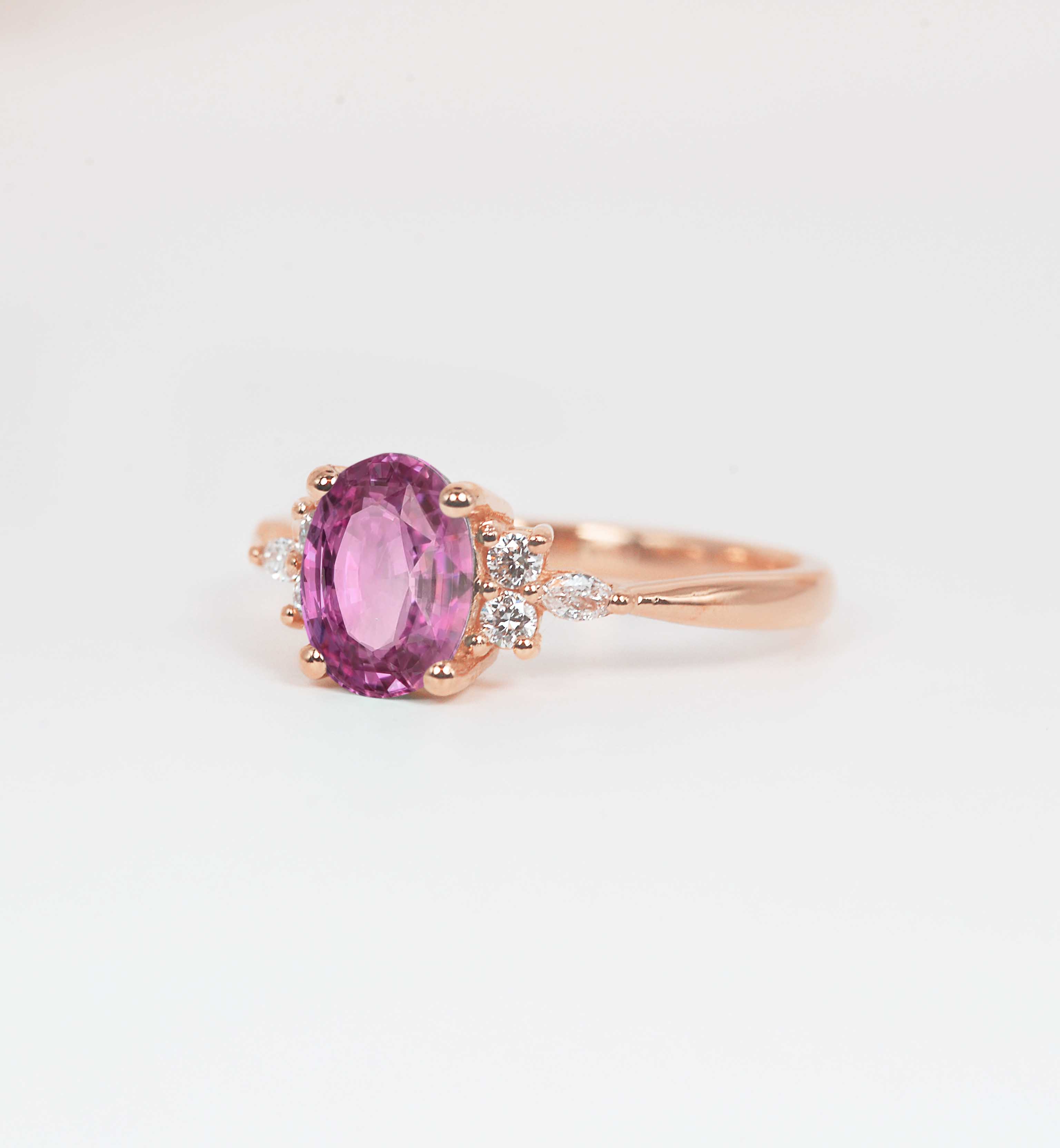 art deco oval pink sapphire ring
