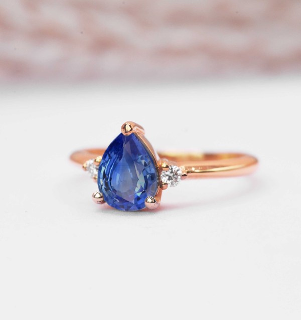pear blue sapphire dainty ring