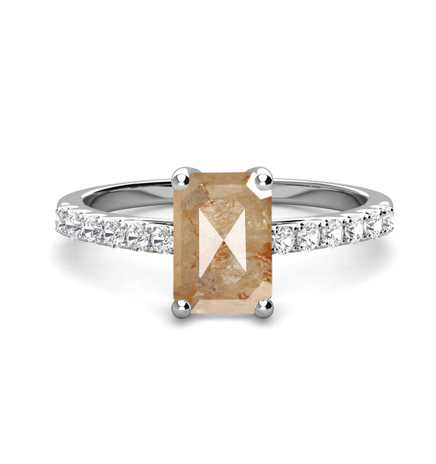 Emerald cut rustic diamond ring in vintage style - Diorah Jewellers