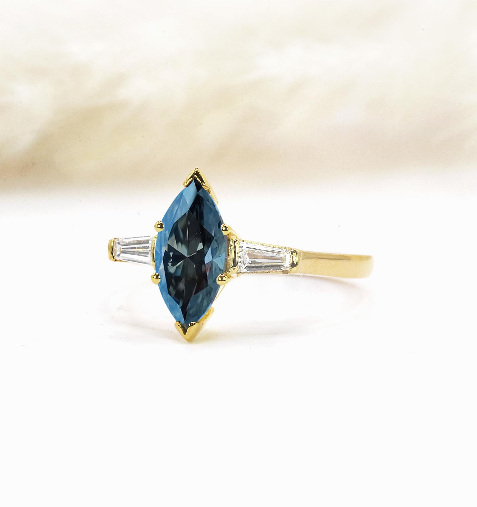 8 x 4mm marquise grey moissanite art deco ring