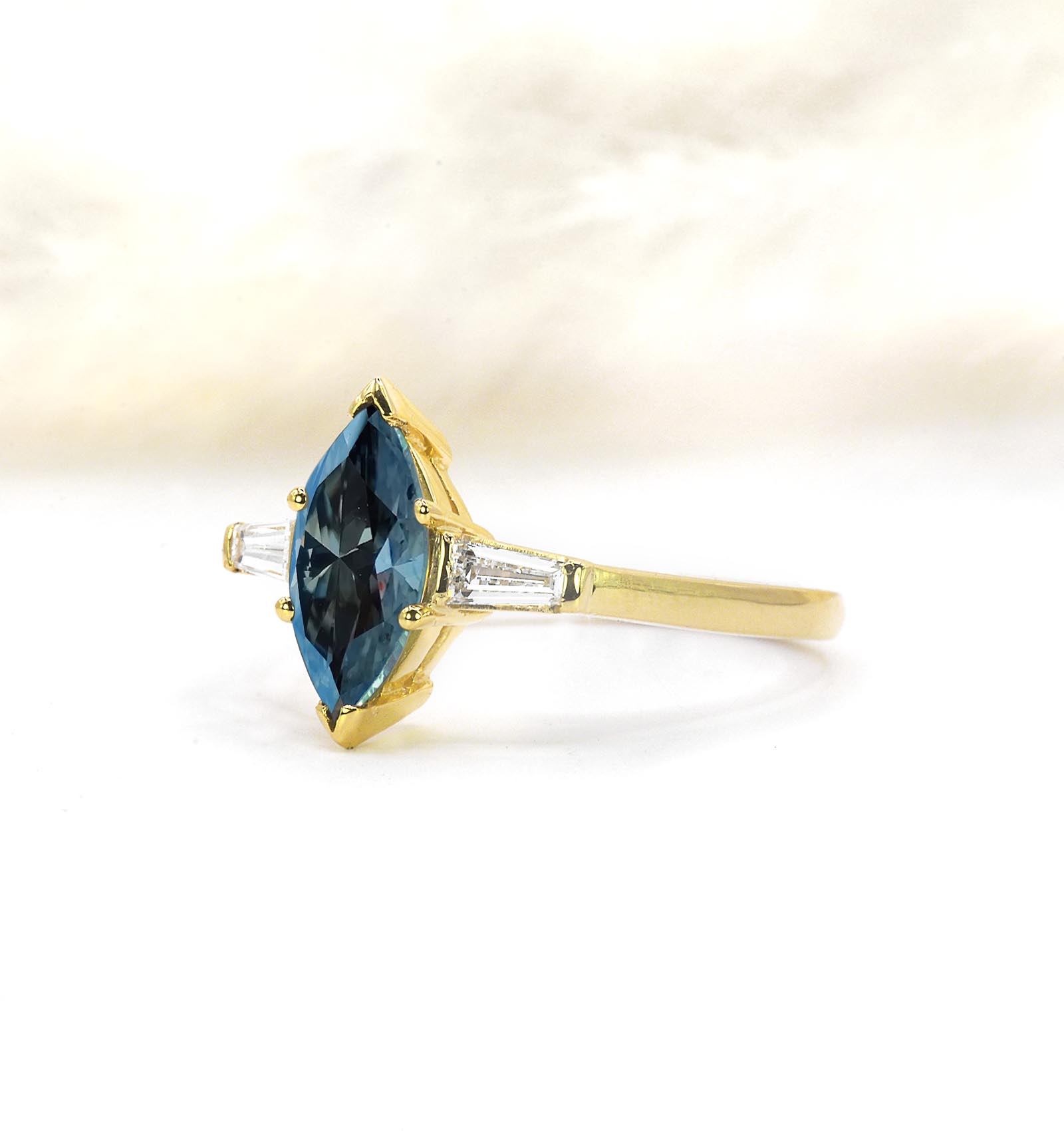 8 x 4mm marquise grey moissanite art deco ring