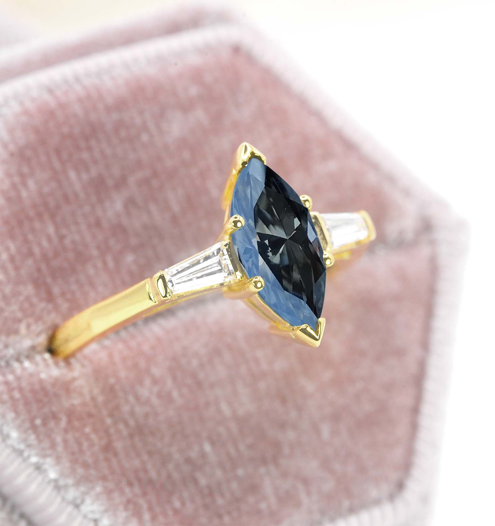 8 x 4mm marquise grey moissanite art deco ring