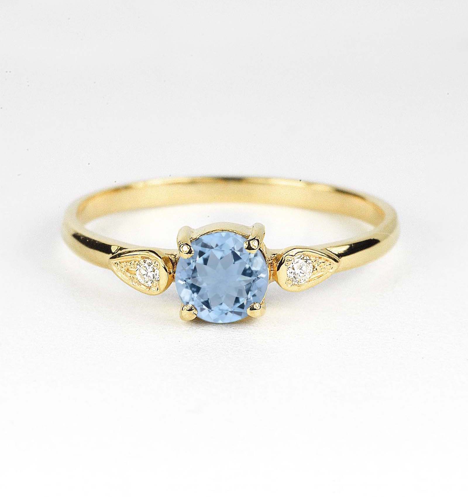 aquamarine and diamond dainty ring