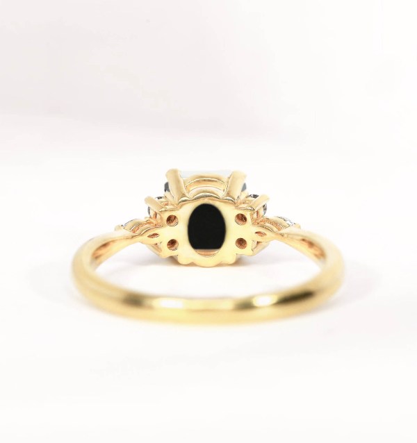 black diamond bridal art deco ring