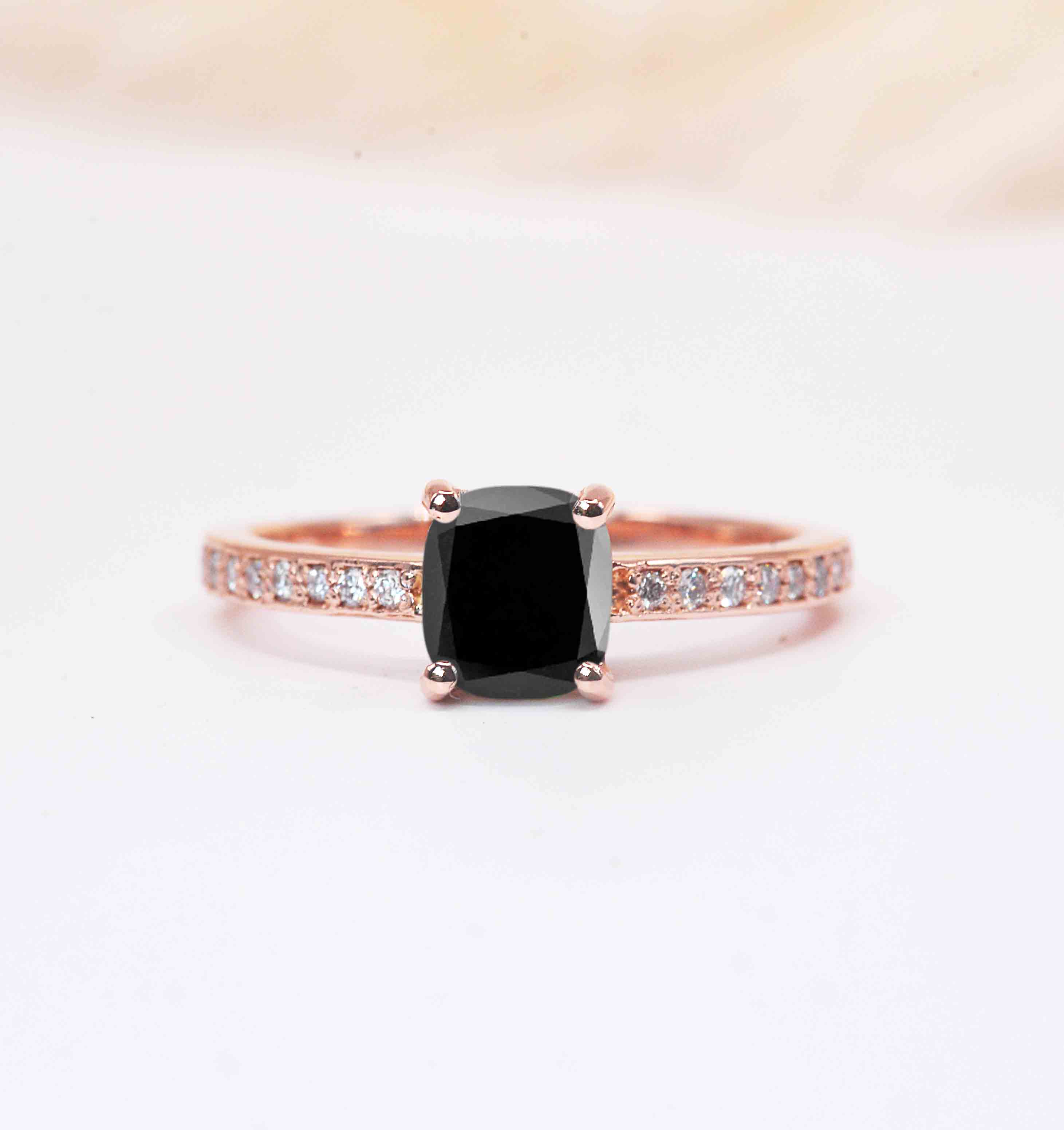 black diamond art deco bridal ring