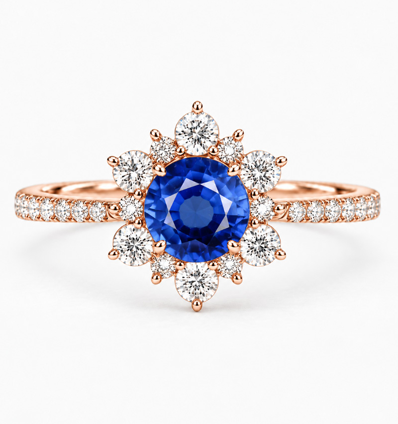 blue sapphire cluster engagement ring