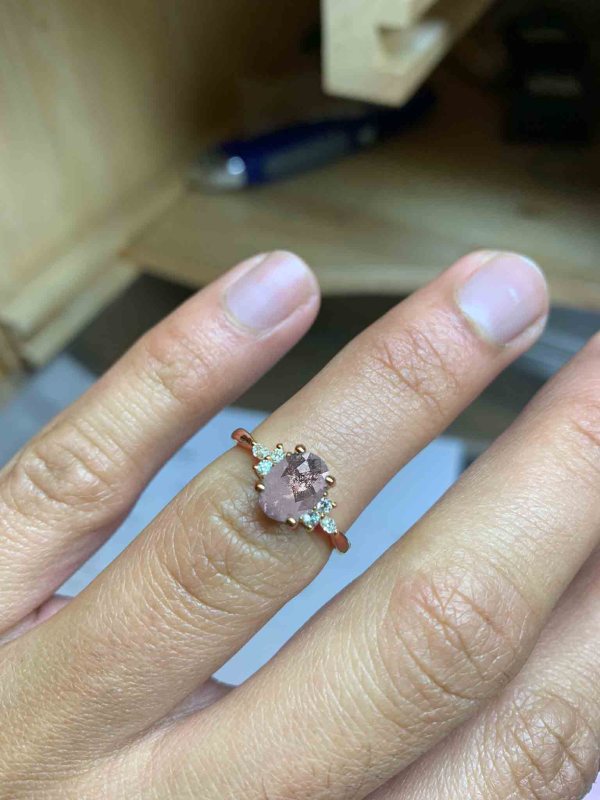 salt and pepper diamond rose gold engagement ring