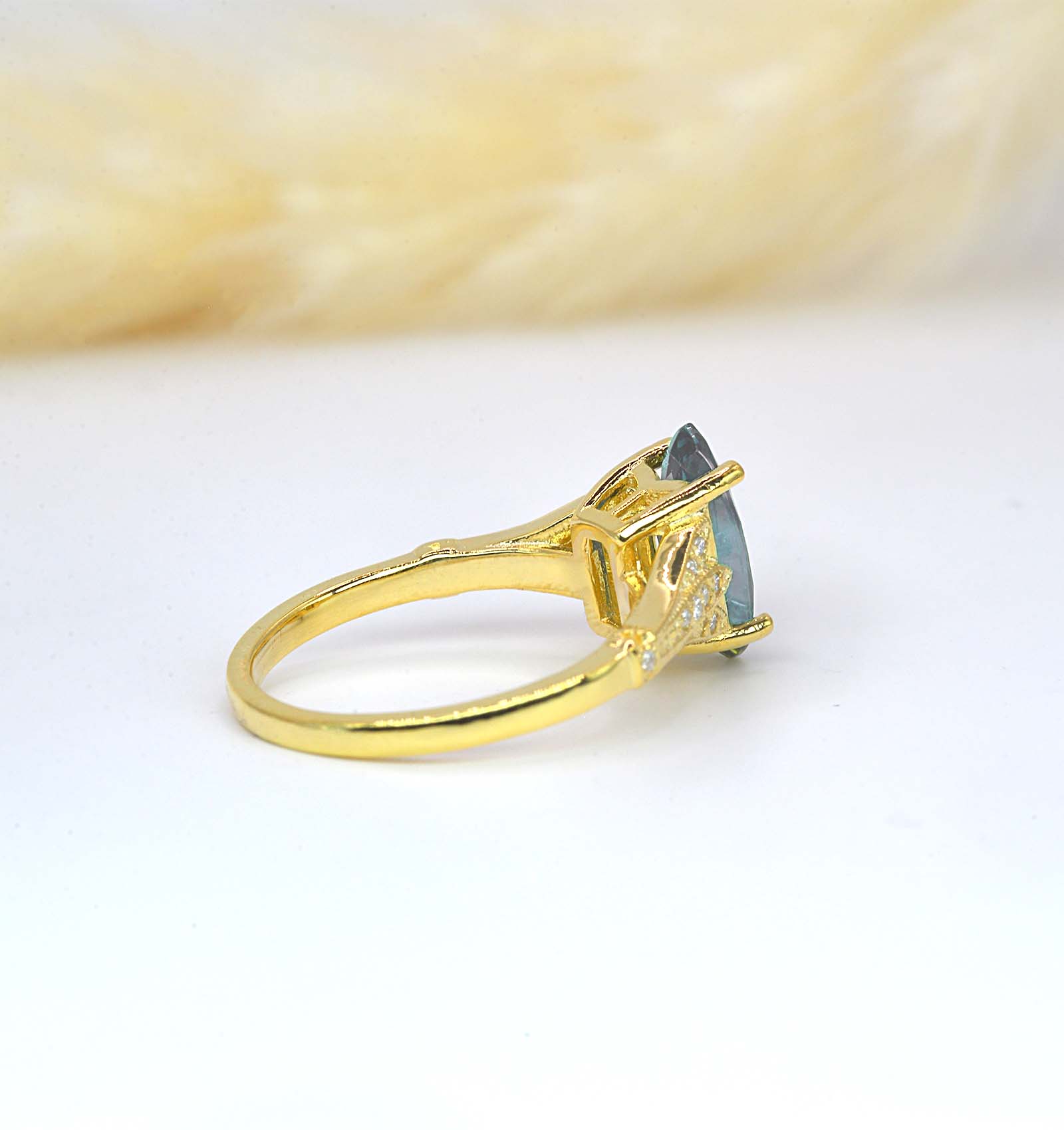 bridal promise aquamarine art deco ring