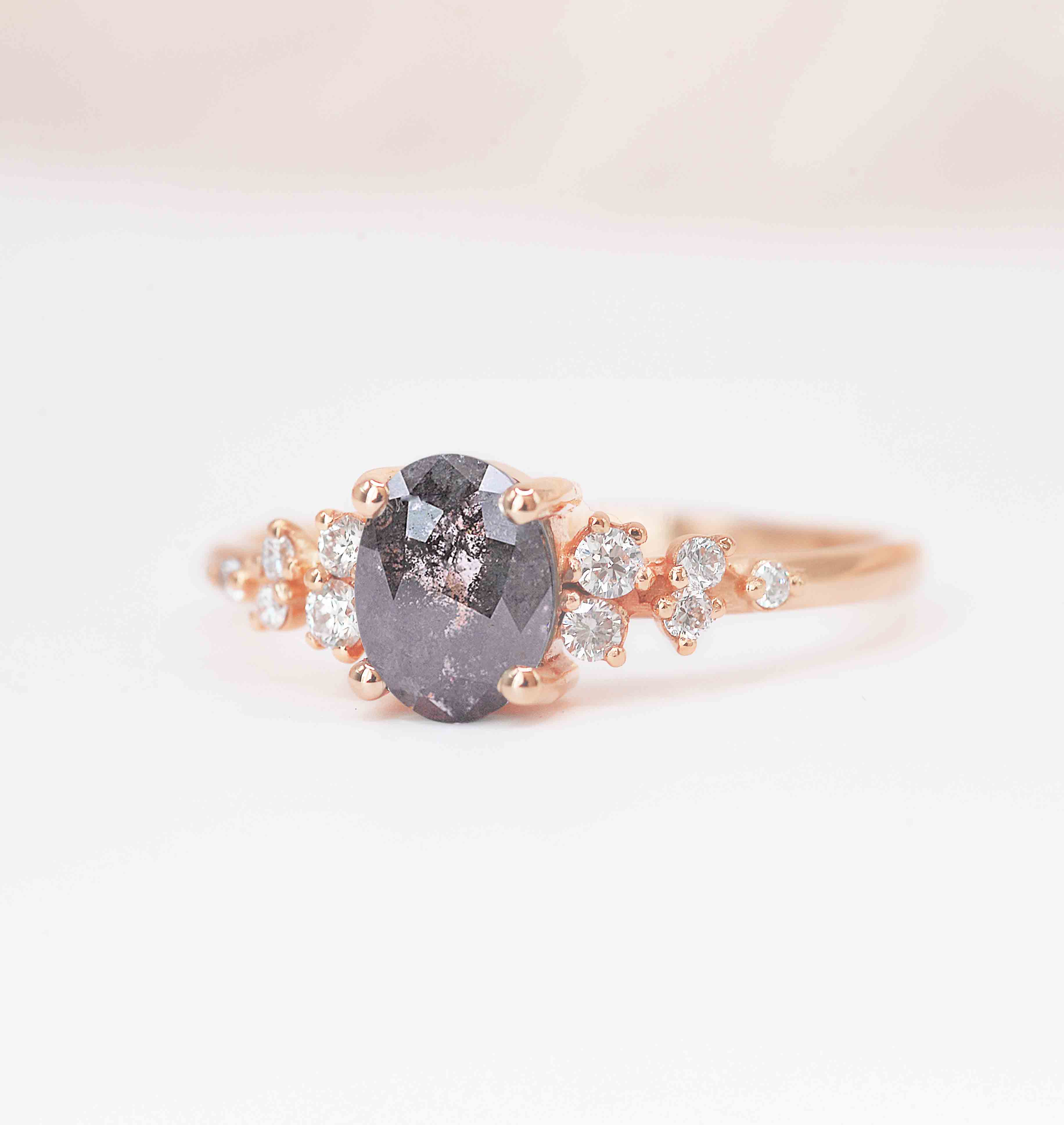 vintage oval salt and pepper diamond cluster ring